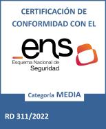 Distintiu de certificació de conformitat amb l'Esquema Nacional de Seguretat (ENS), categoria MEDIA. Obre el certificat nº 627353 (PDF).